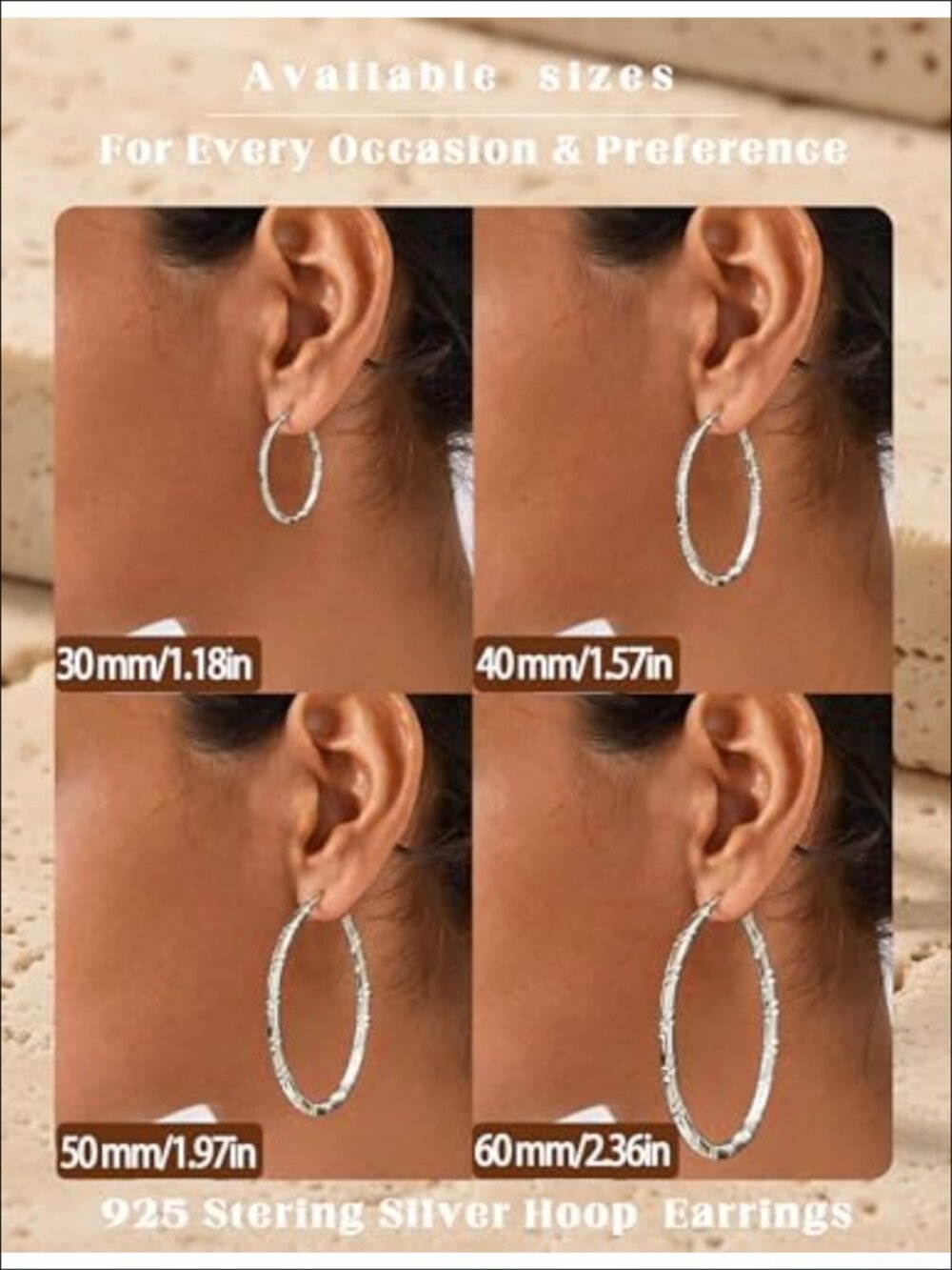 Sterling Silver Post Hoop Earrings 2mm Thin Bamboo Women - Picture 4 of 6